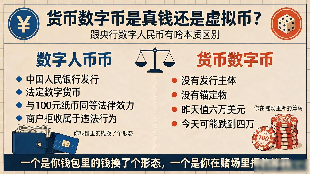 货币数字币是真钱还是虚拟币？跟央行数字人民币有啥本质区别